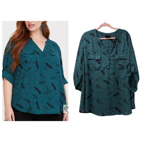 Torrid 1 (1X 14/16) Harry Potter Spells Feather Print Georgette Harper Blouse - Picture 1 of 6